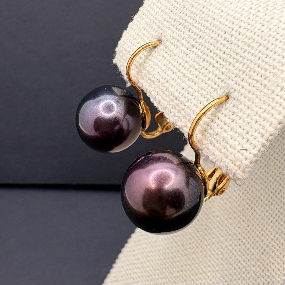 Vintage Joan Rivers Purple Ombre‎ Ball Round Pierced Dangle Leverback Earrings